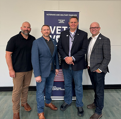 (Left to Right) Brian Von Herbulis, Director of Rural Initiatives at +More Perfect Union, Ben Keiser, Co-Founder and Executive Chair of We the Veterans and Military Families, Ada County Clerk Trent Tripple, Idaho Secretary of State Phil McGrane.